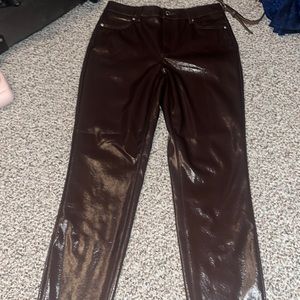 brown glossy pants